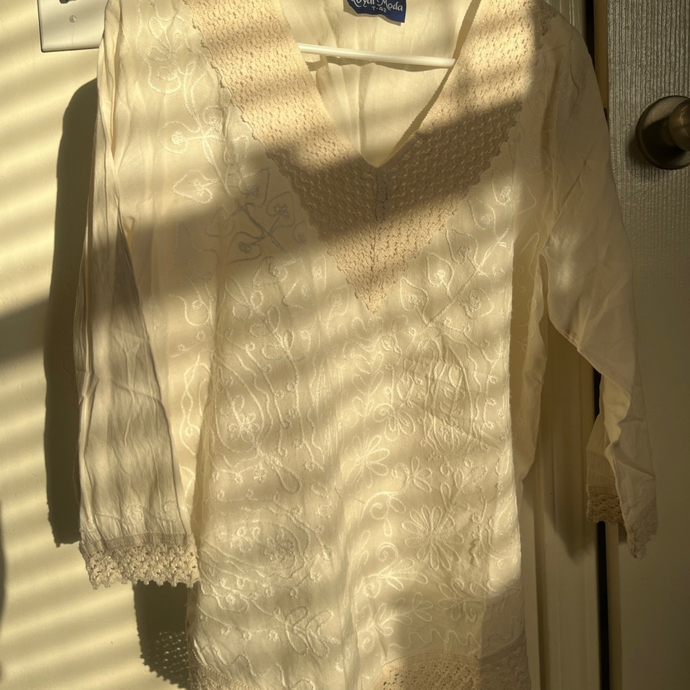 Chico's Cream Embroidered Blouse